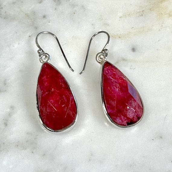 Large Ruby Sterling Silver Drop Earrings Dangle W… - image 4