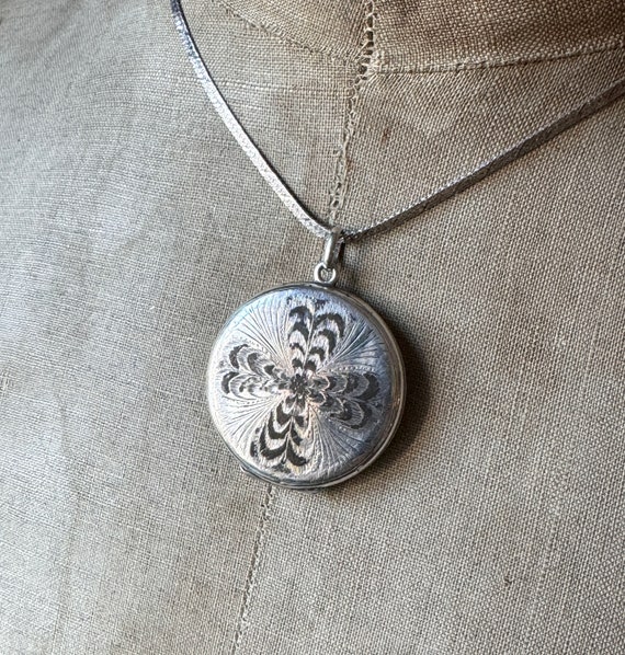 Sterling Silver Locket Engraved, Art Deco