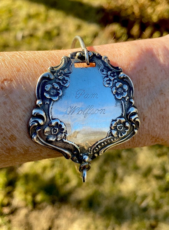 Antique Sterling Silver Luggage Tag Bracelet Gem