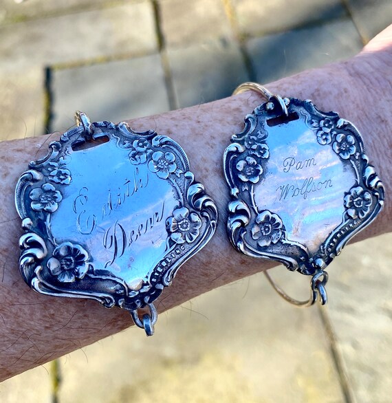 Antique Sterling Silver Luggage Tag Bracelet Gem