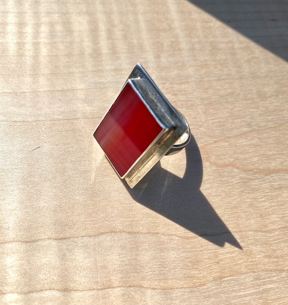 Sterling Silver Rectangular red Agate Ring, Modern - image 4