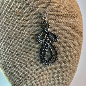 Sterling, 2 part Dangle Marcasite Pendant Necklace with 24 Sterling Chain image 7