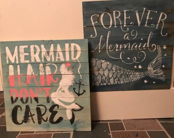 Mermaid signs, Forever a Mermaid, Mermaid Hair don't care, Beach signs, Beach decor, Coastal Living, Home Decor, Ocean Sign, Mermaids