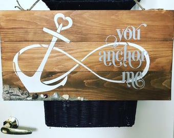 You anchor me infinite love, Mother's Day gift beach home decor, hand painted beach sign on wood, jersey shore, beach decor, wood sign