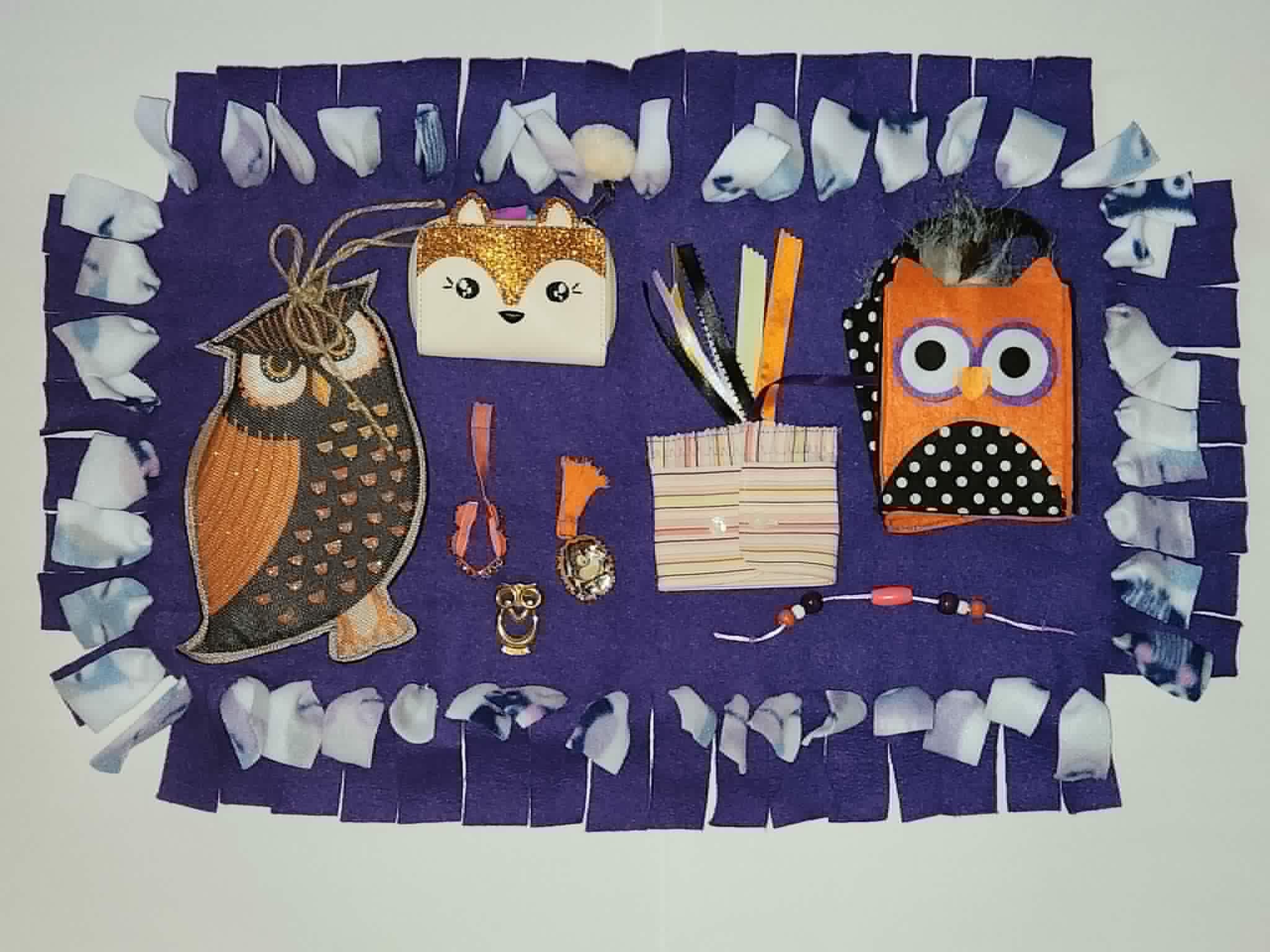 Handmade Fleece fidget sensory mat Dementia OWL  theme