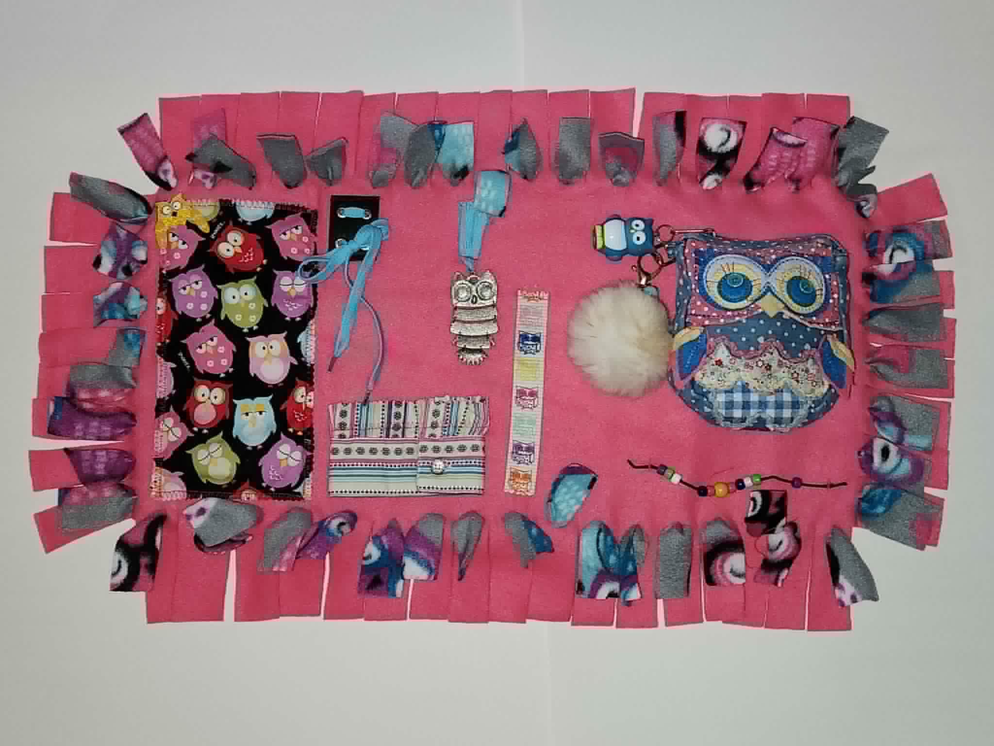 Handmade Fleece fidget sensory mat Dementia OWL  theme