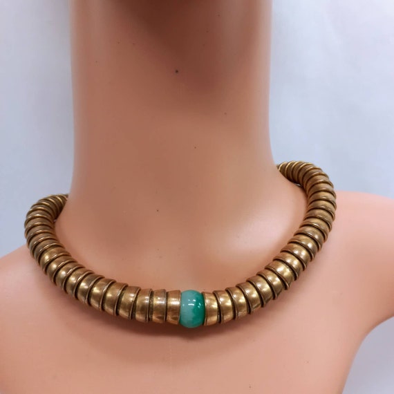 Vintage Gold Tone Chunky Articulated Choker - image 2