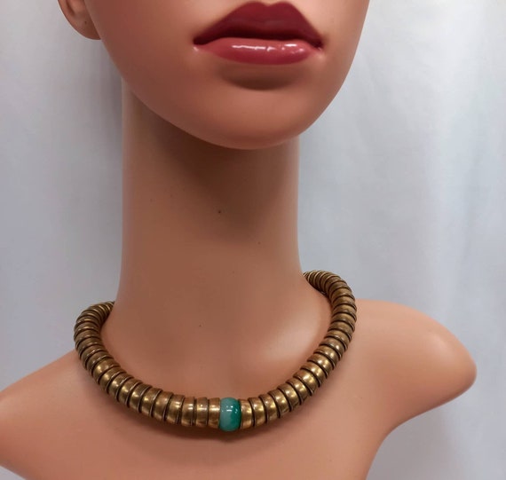 Vintage Gold Tone Chunky Articulated Choker - image 1