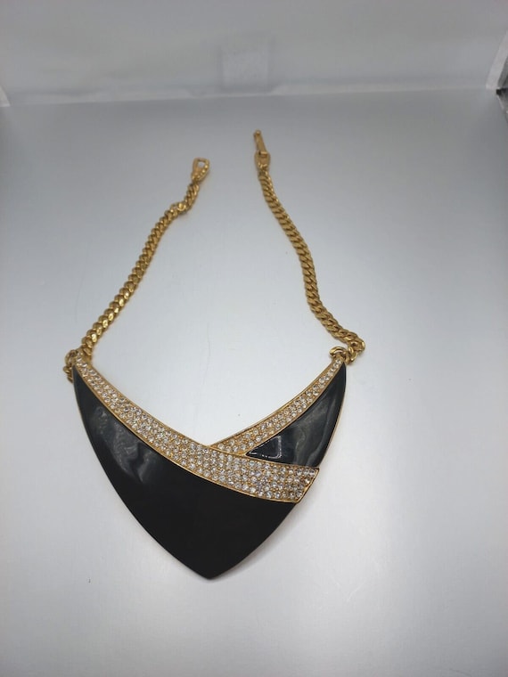 Monet collar necklace 80s Black Enamel Vintage