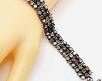 Vintage 925 Sterling Silver & Multi Gemstone Bracelet