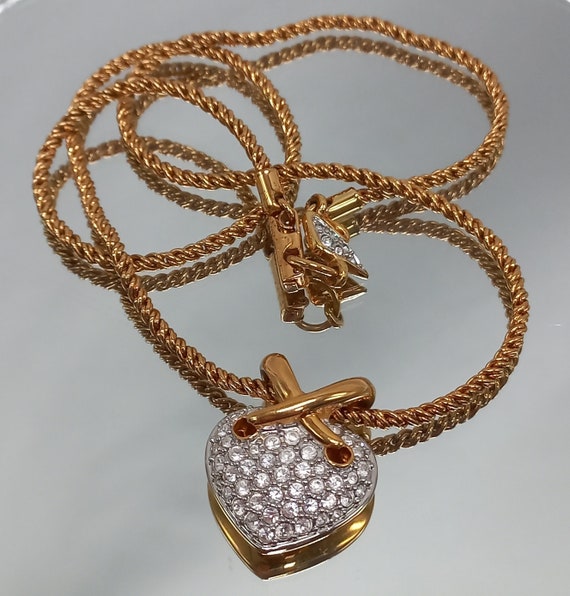 Swarovski Pave' Crystal Heart Necklace Two tone KI