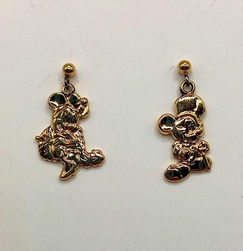 Vintage Disney Gold Vermeil Sterling Silver Earrings Mickey Mouse Minnie Mouse image 2