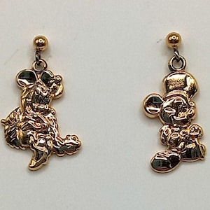 Vintage Disney Gold Vermeil Sterling Silver Earrings Mickey Mouse Minnie Mouse image 1