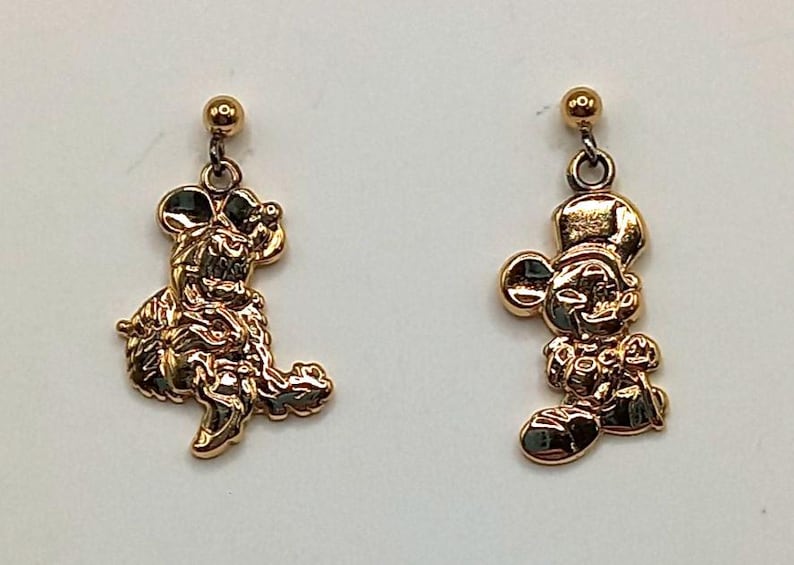 Vintage Disney Gold Vermeil Sterling Silver Earrings Mickey Mouse Minnie Mouse image 1