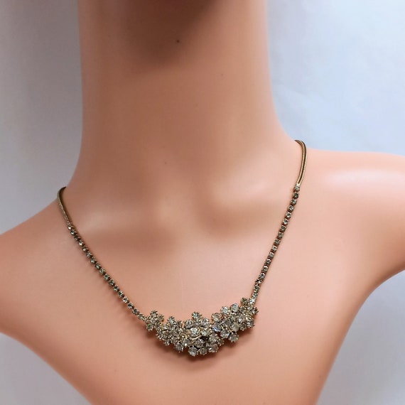 Vintage HOBE' rhinestone cluster choker necklace … - image 3