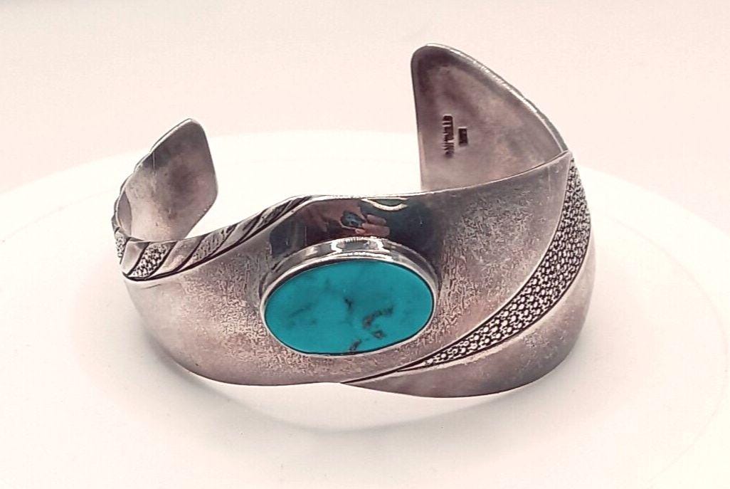 Navajo Lex Billie 80'S Asymmetrical Cuff  Bracelet 925 Sterling Signed