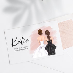 Brautjungfern Illustrierte Karten • Personalisierte Hochzeitsillustration | Dankeskarte | Bridsmaids Vorschlag | Hochzeitskunst | Personalisiertes Geschenk