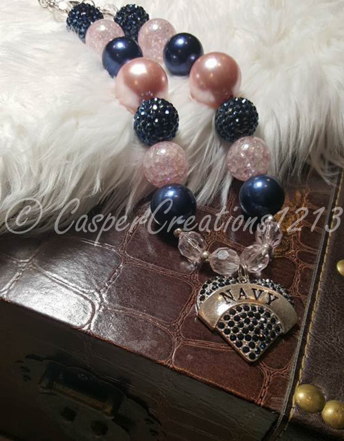Navy Heart Bubblegum Necklace Gumball Necklace Chunky Beads Etsy