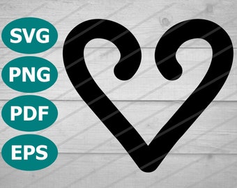 Handgezeichnete Herz Swirl SVG Silhouette für Cricut, Herz geschnitten Datei, Herz Vektor Design, Herz Umriss Kunst, PNG digitales Herz, kommerzielle Nutzung