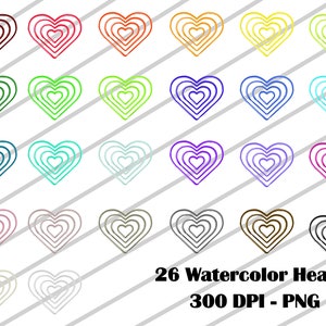 Watercolor Hearts PNG Sublimation Transfer Digital File, Painted Hearts PNG Sublimation for Tumblers, Mugs, Stickers & Shirts, Rainbow Heart