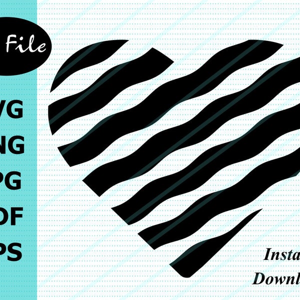 Wave Zebra Print Heart Pattern SVG Cut File Design, PNG, PDF for Cricut, Wavy Heart Silhouette Clip Art, Valentine's Vector Outline Layered