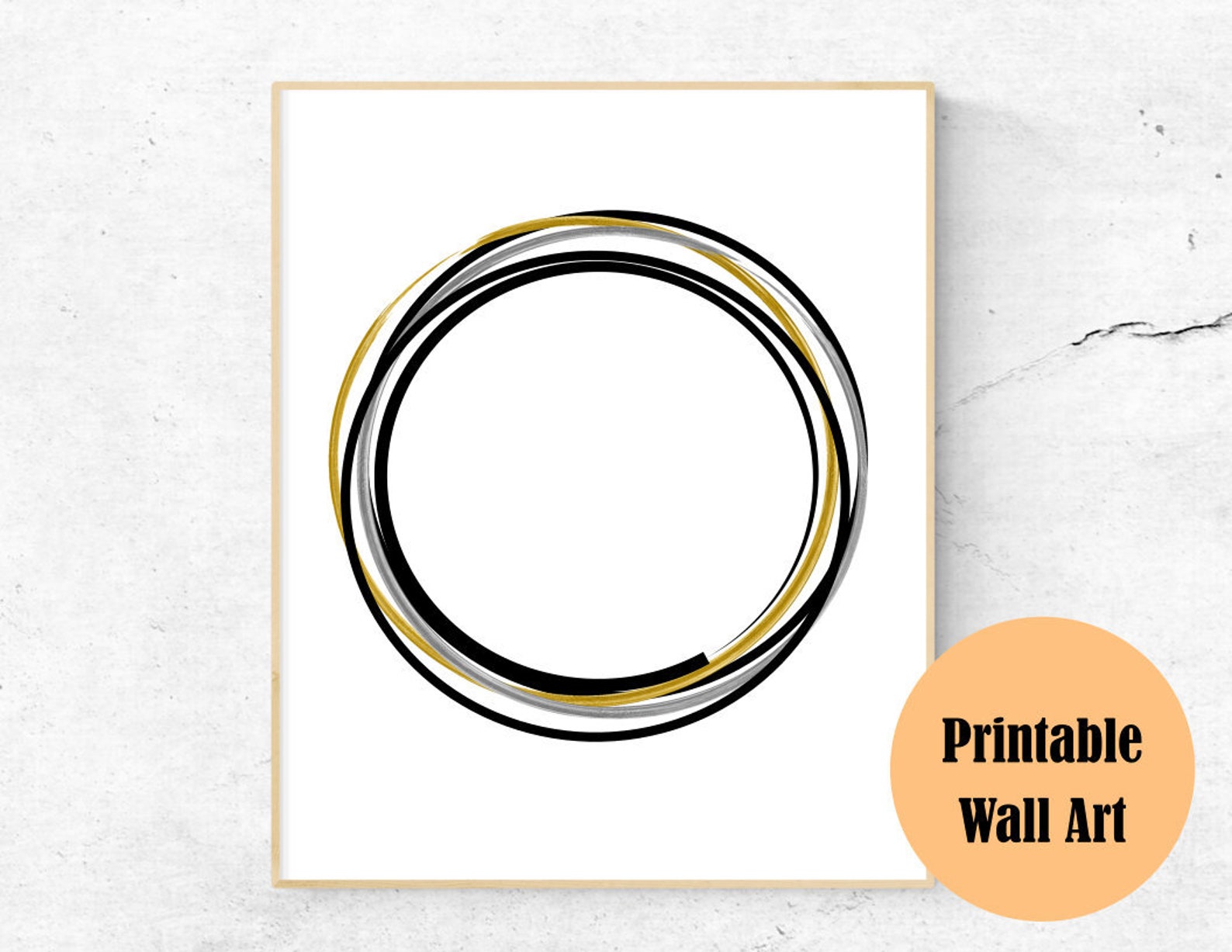 Circles Printable Wall Art, Mid Century Modern Art, Black, Silver and ...