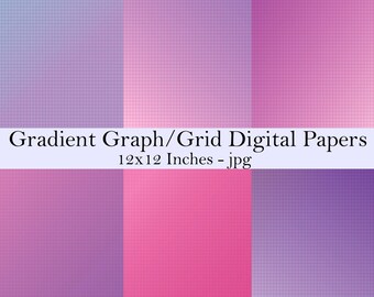 Rosa, Lila & Blau Digitales Millimeterpapier Pack, Diagramm / Gitter Digitale Aufkleber, Pastell Rosa Farbverlauf Digitales Planerpapier, Kommerzielle Nutzung