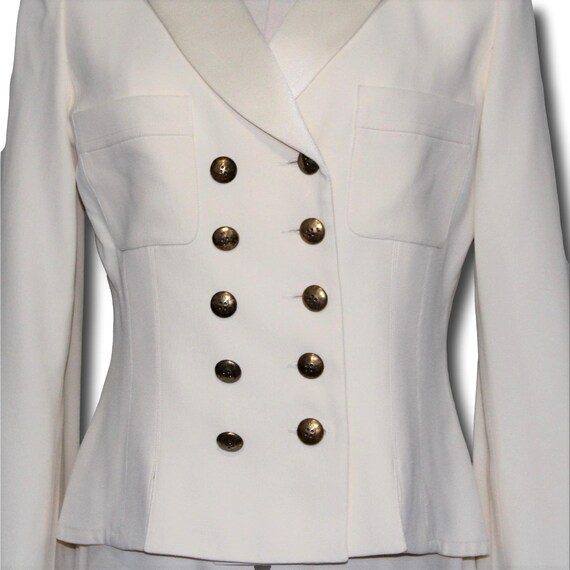 SONIA RYKIEL 1980s Ivory Skirt Suit Satin-Backed … - image 2