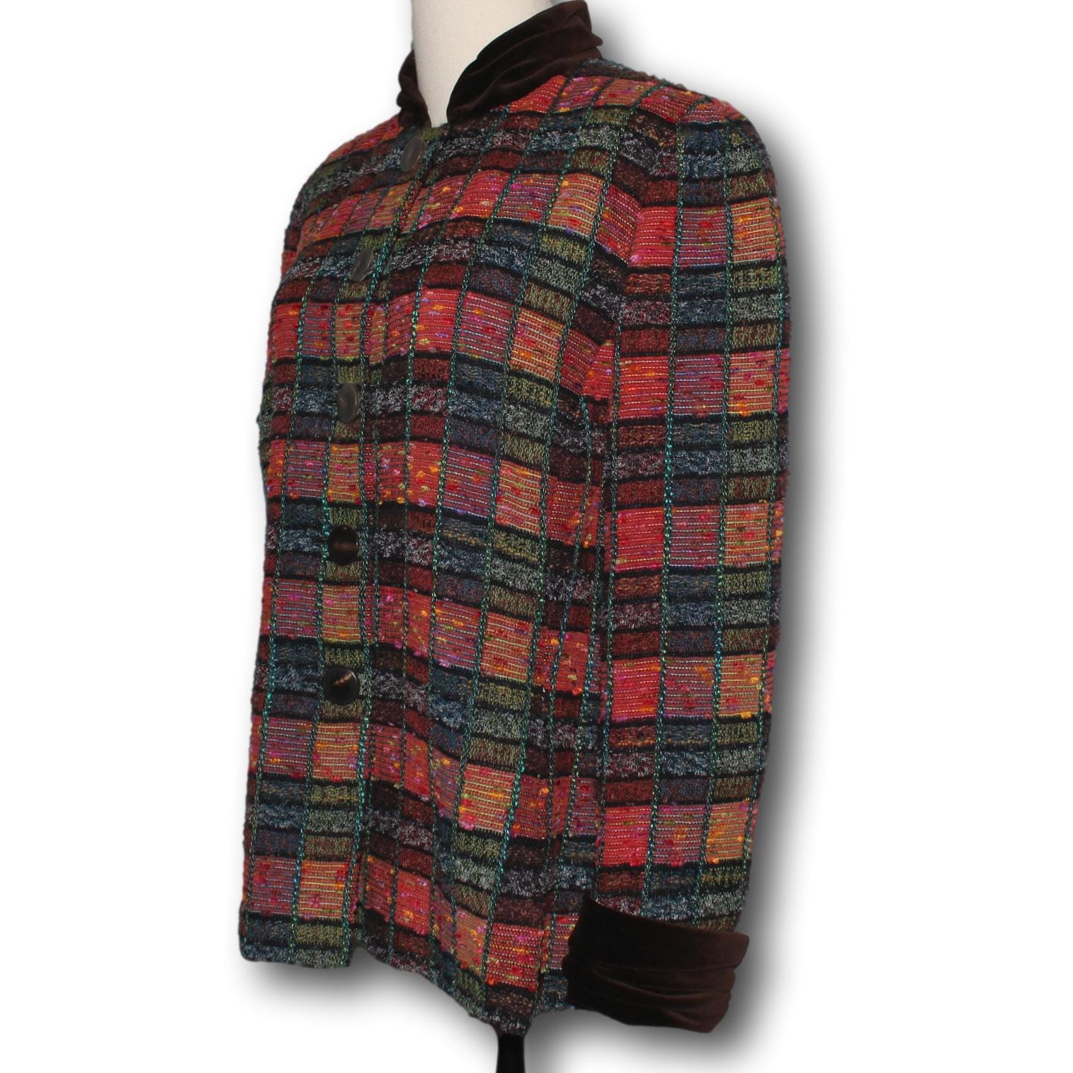 Akris, AKRIS 1980s Vintage Multicolored Lined Jacket Button Front Sz 14