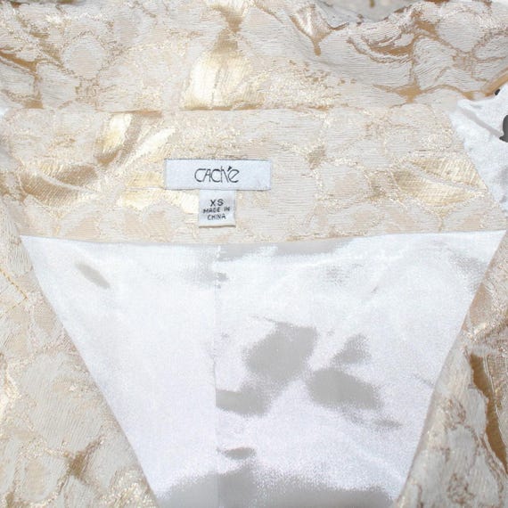 CACHE Gold White Jacquard Cropped Jacket Metallic… - image 6