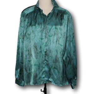 LOUIS FERAUD Silky Soft Blouse Paisley Turquoise & Emerald Green Sz 14