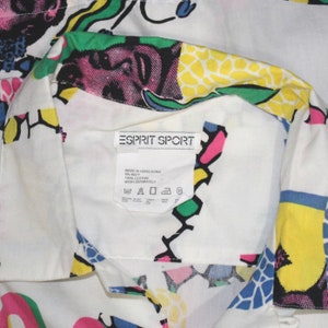 NOS ESPRIT SPORT 1980s 1990s Shirt White Colorful Graphics Pockets Size M image 7