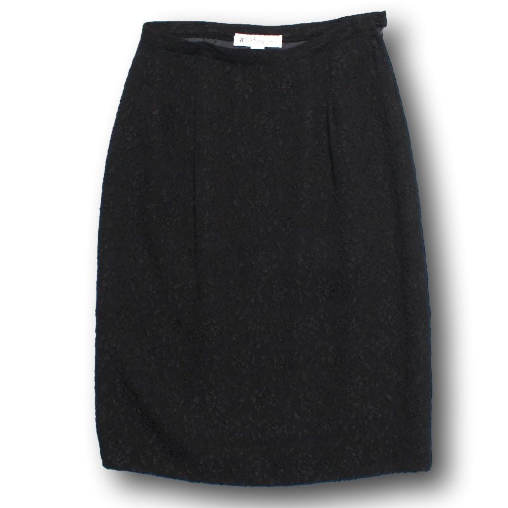 ADELE SIMPSON Vtg 1980s Black Textured 100% Silk Skirt Floral - Etsy