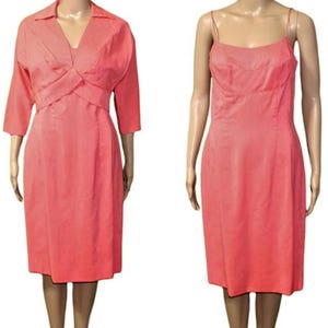 LILLI DIAMOND of California Original Dress and Cropped Jacket Set Salmon Color No Size Label, See Measurements