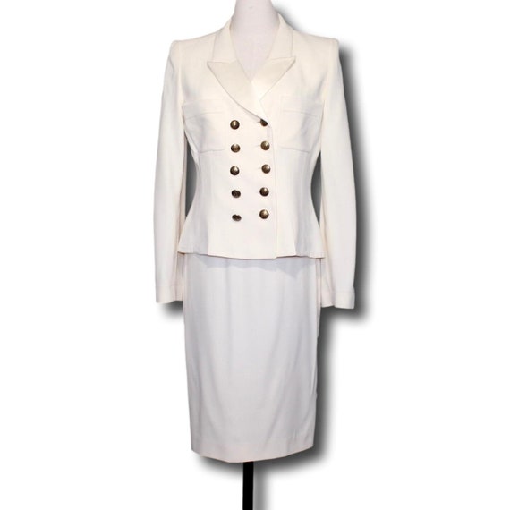 SONIA RYKIEL 1980s Ivory Skirt Suit Satin-Backed … - image 1