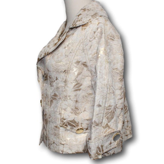 CACHE Gold White Jacquard Cropped Jacket Metallic… - image 5
