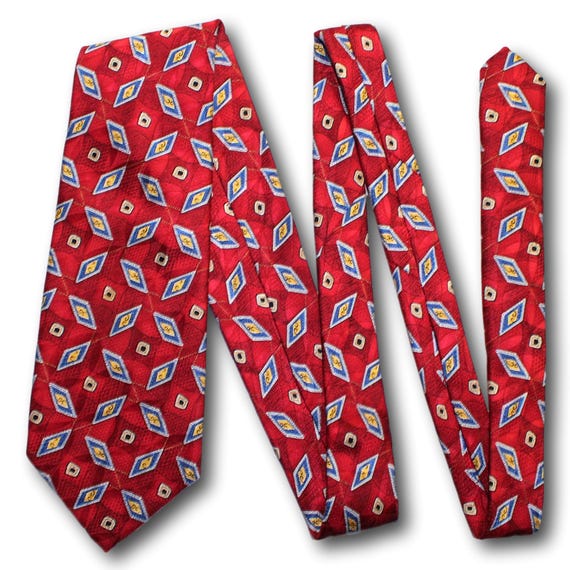 ROBERT TALBOTT Studio Silk Tie Red Geometric 60 x… - image 1