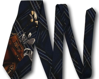 POLO Ralph Lauren 1990s Silk Tie Navy Blue Golf Theme 56 x 3.75"