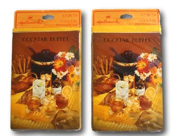 HALLMARK Vintage 1970s 1980s Cocktail Buffet Invitations w/ Envelopes TWO Pkg of 8 NOS Folded 3.5 x 5"