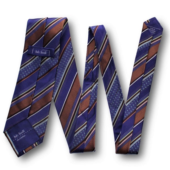 ITALO FERRETTI Italian Silk Tie Purple Copper Str… - image 2
