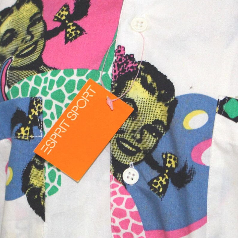 NOS ESPRIT SPORT 1980s 1990s Shirt White Colorful Graphics Pockets Size M image 6