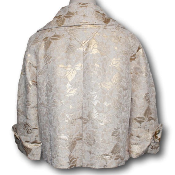 CACHE Gold White Jacquard Cropped Jacket Metallic… - image 3