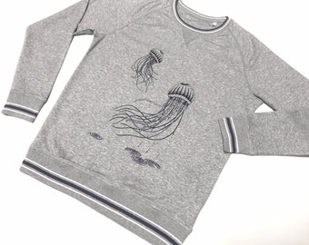 COLOR WOODPECHT Organic Sweatshirt Sweater L grey blue JELLYFISH