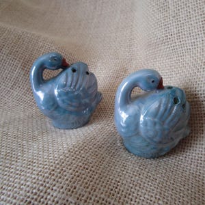 Lovely Blue Lusterware Swans Salt and Pepper Shaker Set