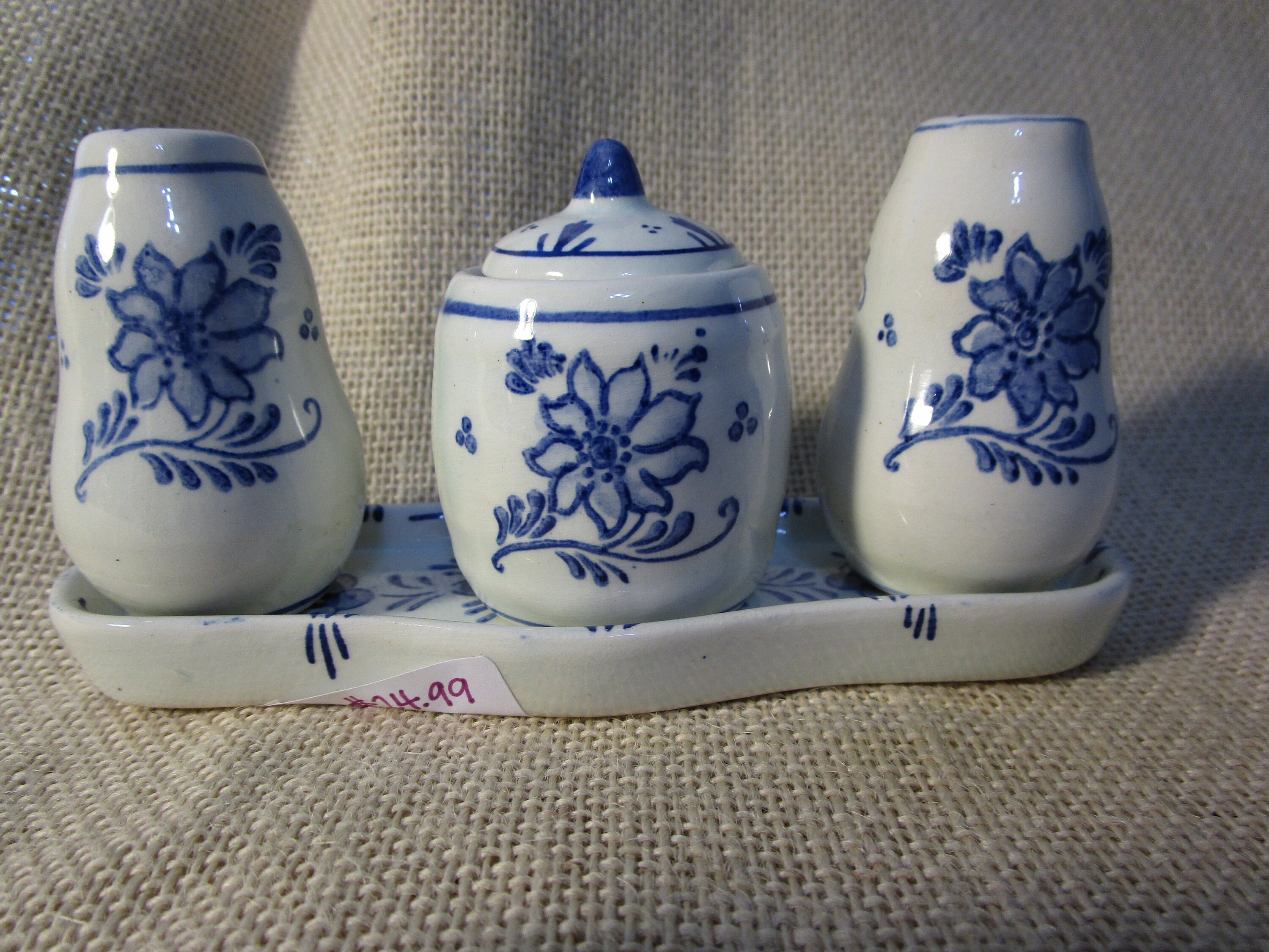 Salt and Pepper Shaker Condiment Set, Mustard Pot, With Spoon, Manufactured  in Limoges, France, White Porcelain Company Deshoulieres 