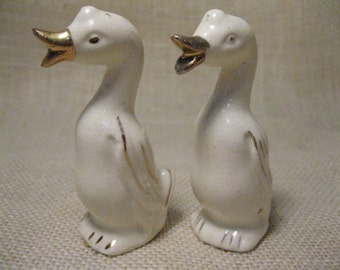 Pair of Porcelain Geese with Gold Details
