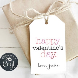 Valentine&#39;s Day Gift Tag, Simple, Clean, Modern Valentine&#39;s Day Design, Generic Tag, Editable, Instant Download, Personalize with Corjl