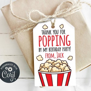 Movie Party Favor Tags movie Thank You Tags. Printable PDF EDITABLE.  Instant Download. 