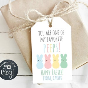 You are one of my Favorite Peeps Easter Gift Tag, Bunny Peep Tag, School Treat, Editable, Instant Download, Personalize with Corjl image 1