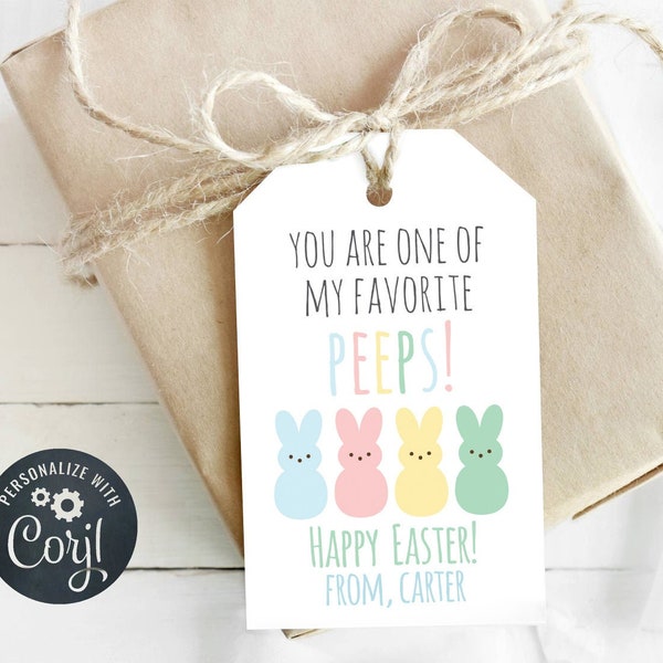 Je bent een van mijn favoriete piepgeluiden! Easter Gift Tag, Bunny Peep Tag, School Treat, Bewerkbaar, Instant Download, Personaliseer met Corjl